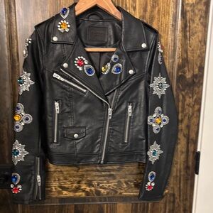 Blank NYC Black Faux Leather Jacket with Colorful Jewel Embellishments